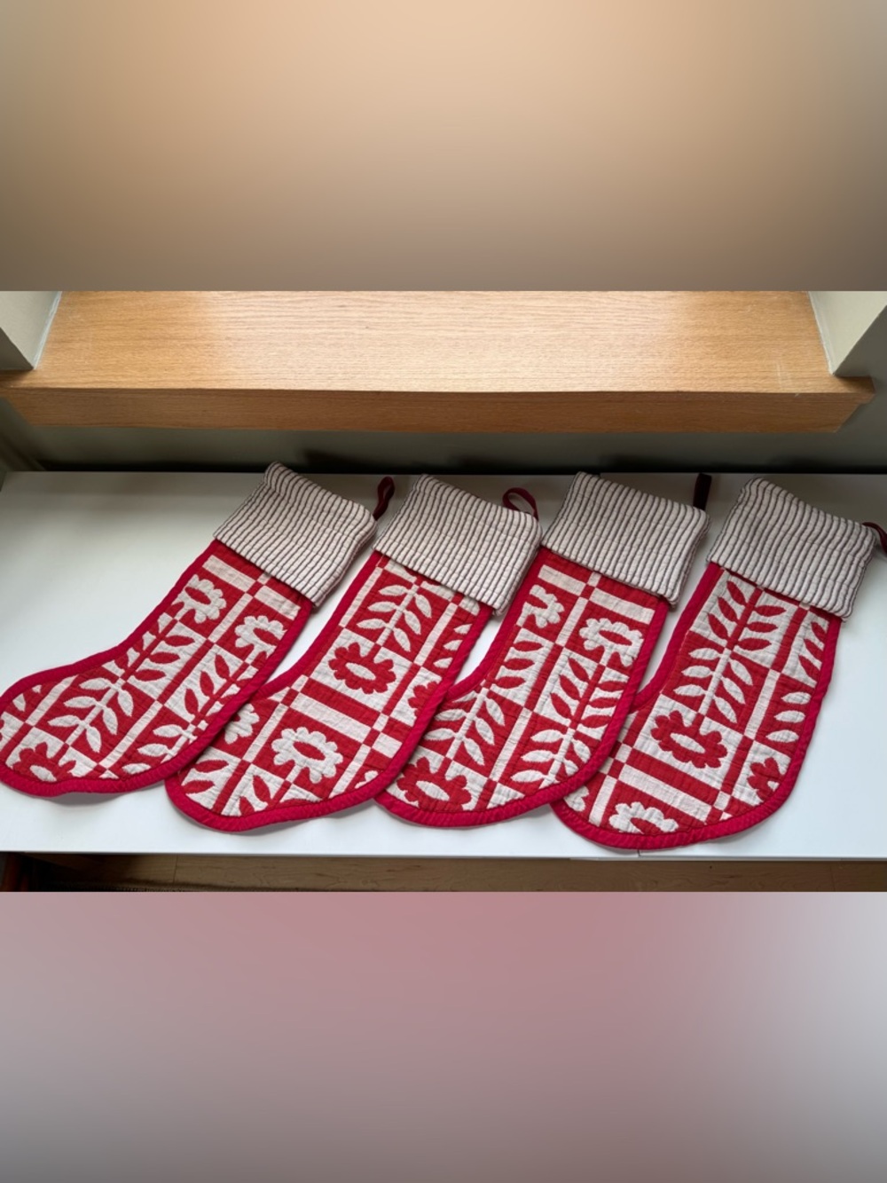 Schoolhouse Stillwater Floral Quilted Christmas Stockings - Red - Set of 4